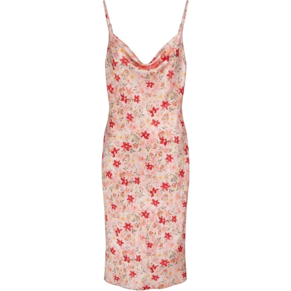 bebe Satin Cowl Neck Floral Slip Midi Dress — NWT, Size XL (Pink/White)